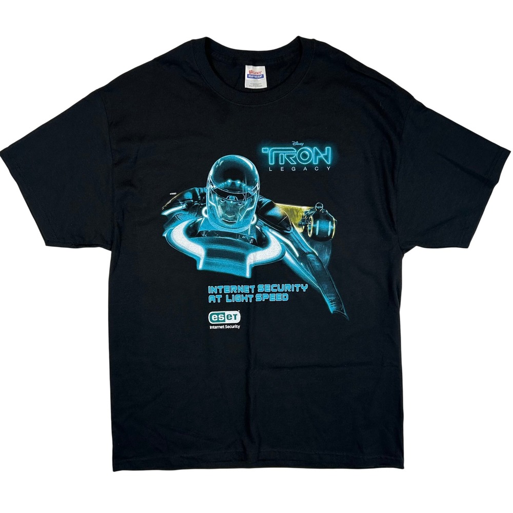 Disney Tron Legacy ESET Promo T-Shirt Men XL Black Hanes Heavyweight Sci-Fi Tee